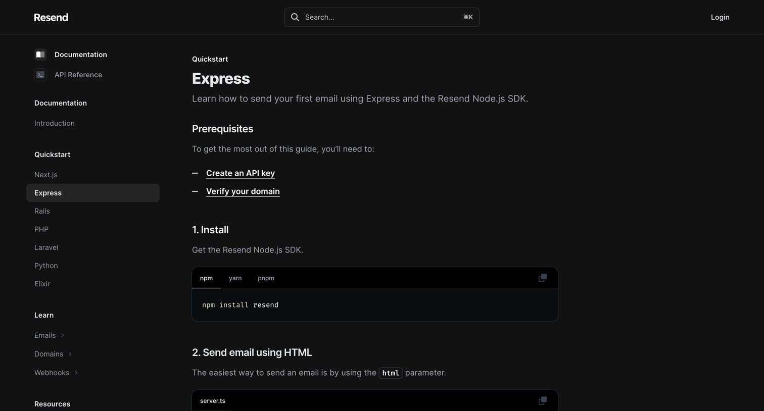 Resend - Express - Resend screen
