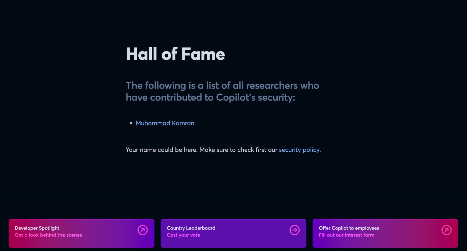 Copilot - Hall of Fame  Copilot screen