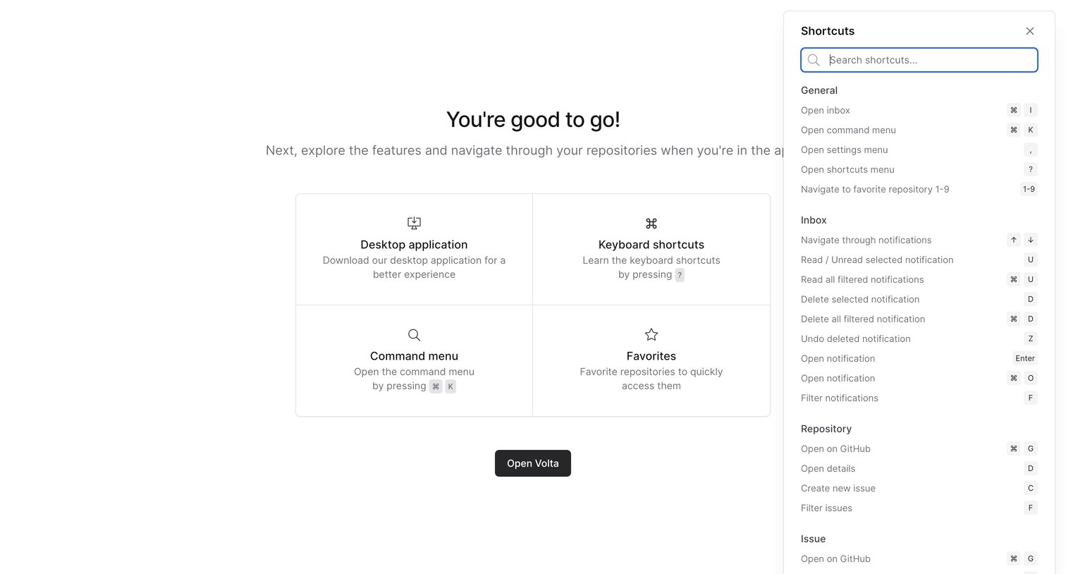 Volta - Supercharged GitHub Experience · Volta screen