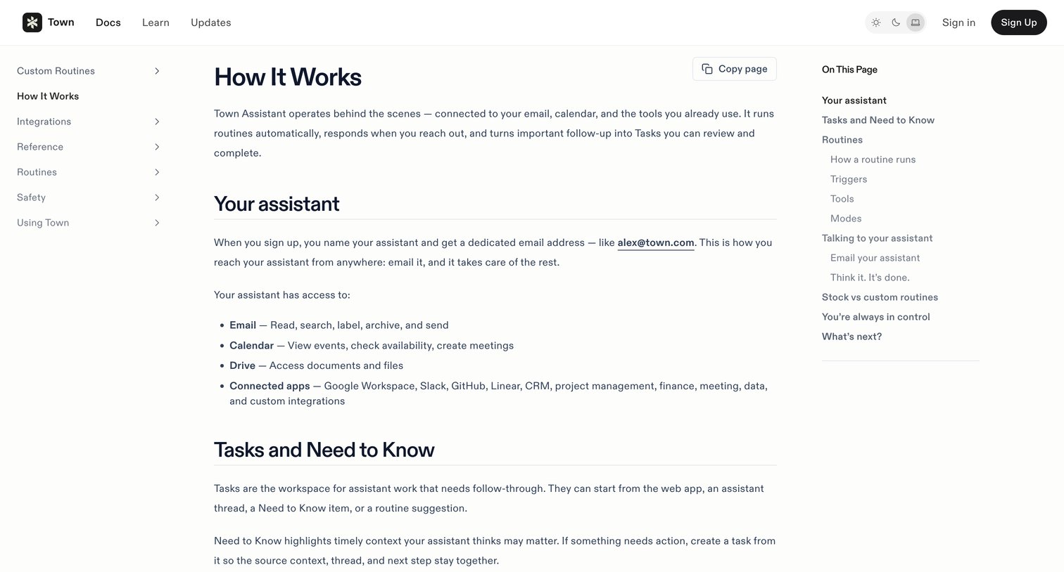 Town - How It Works – Town Docs screen