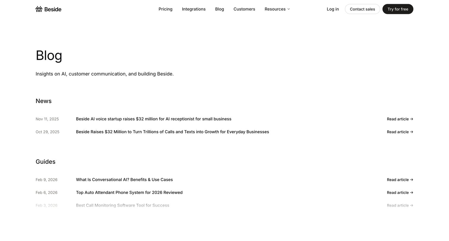 Beside - Blog screen