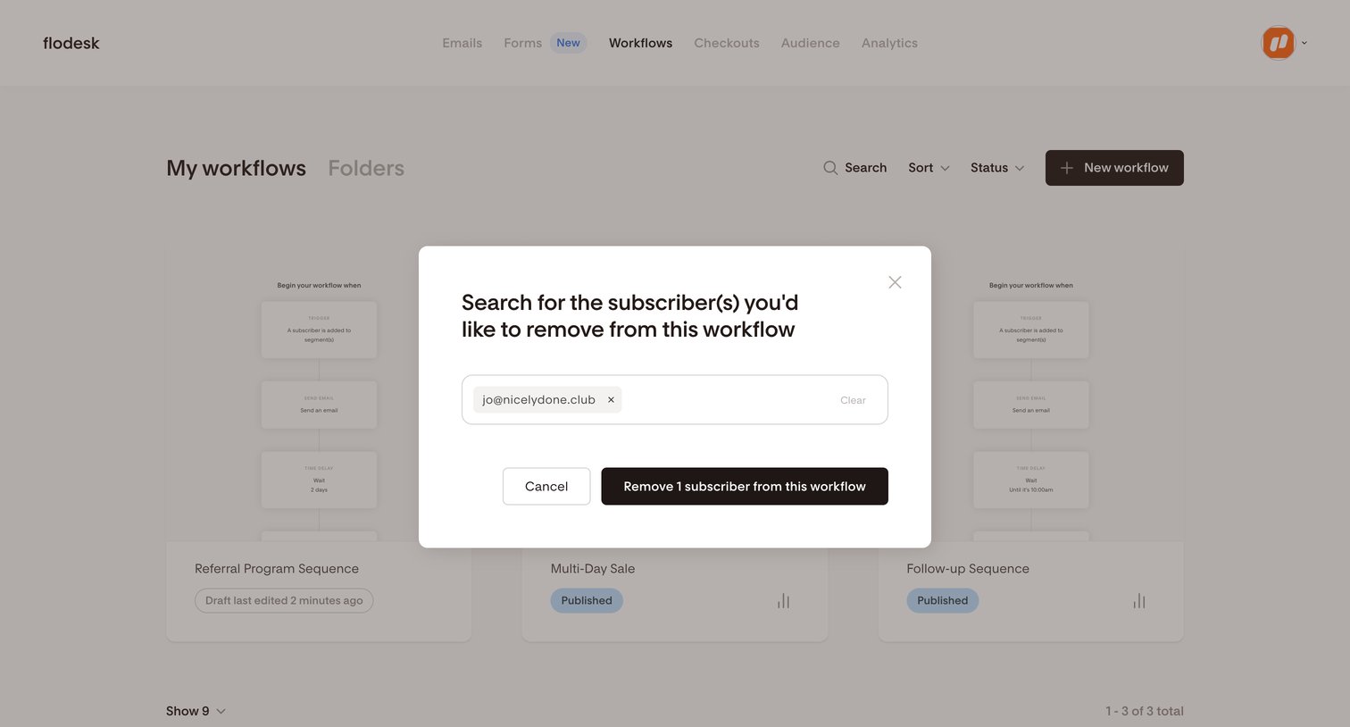 Flodesk - My workflows | Flodesk screen