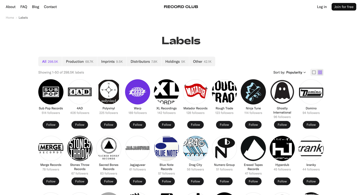Record club - Labels – Record Club screen
