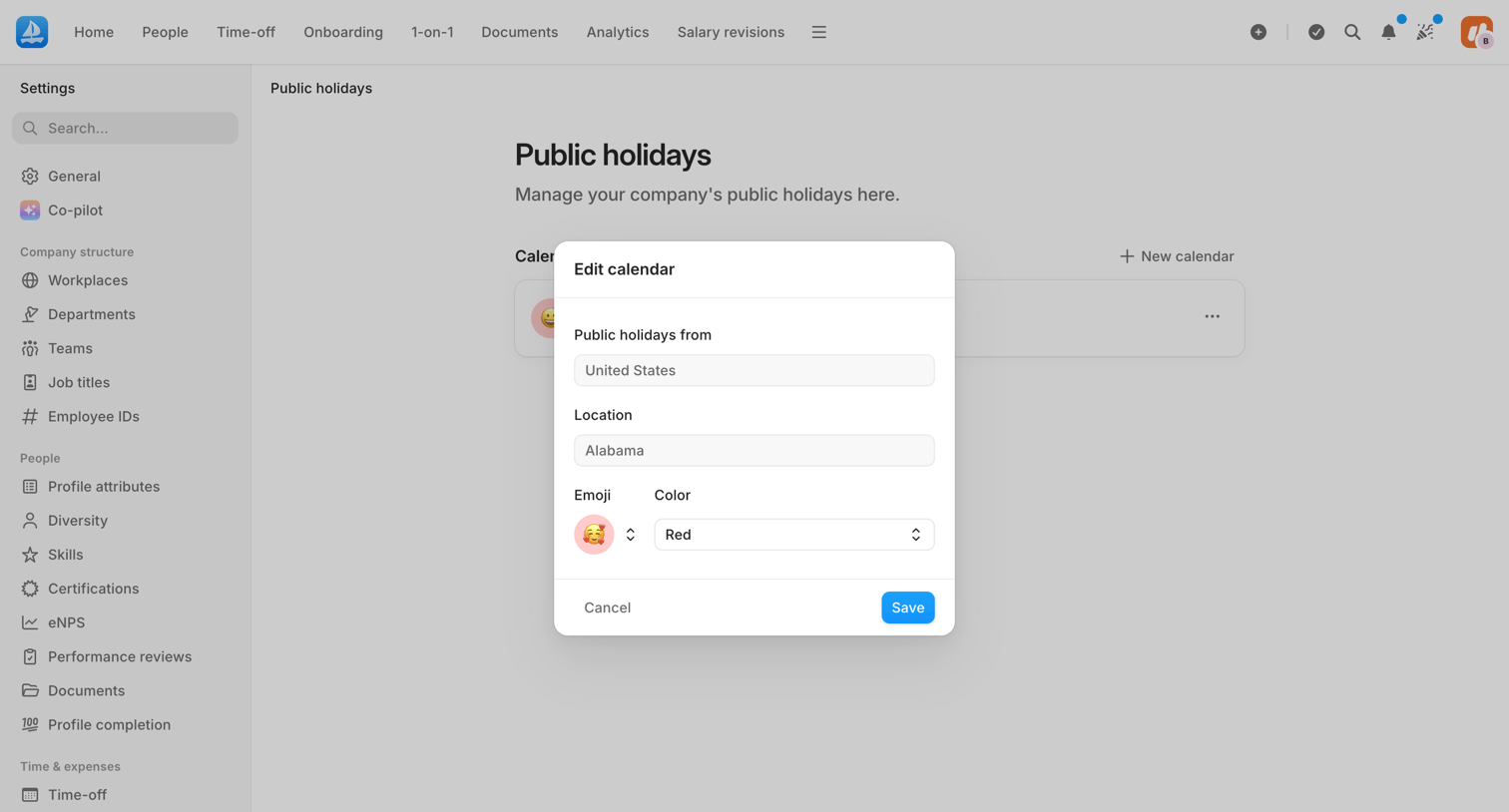 Aboard - Public holidays | Settings | Aboard screen