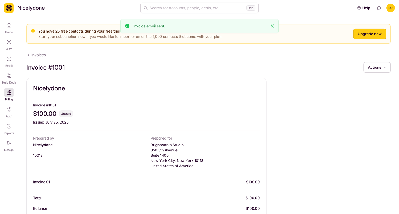 Outseta - View Invoice screen