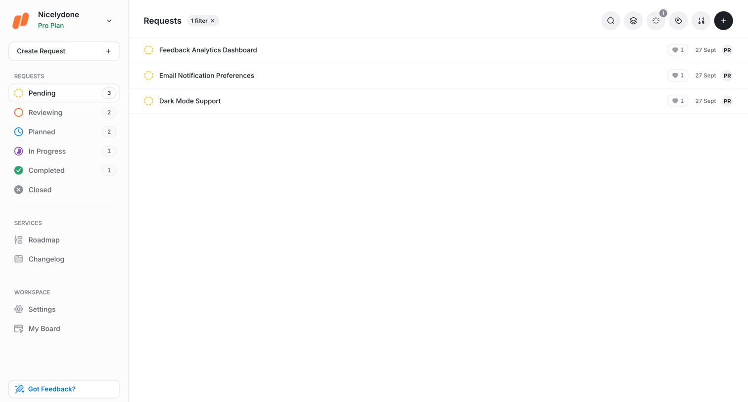 UserJot - Requests | UserJot screen