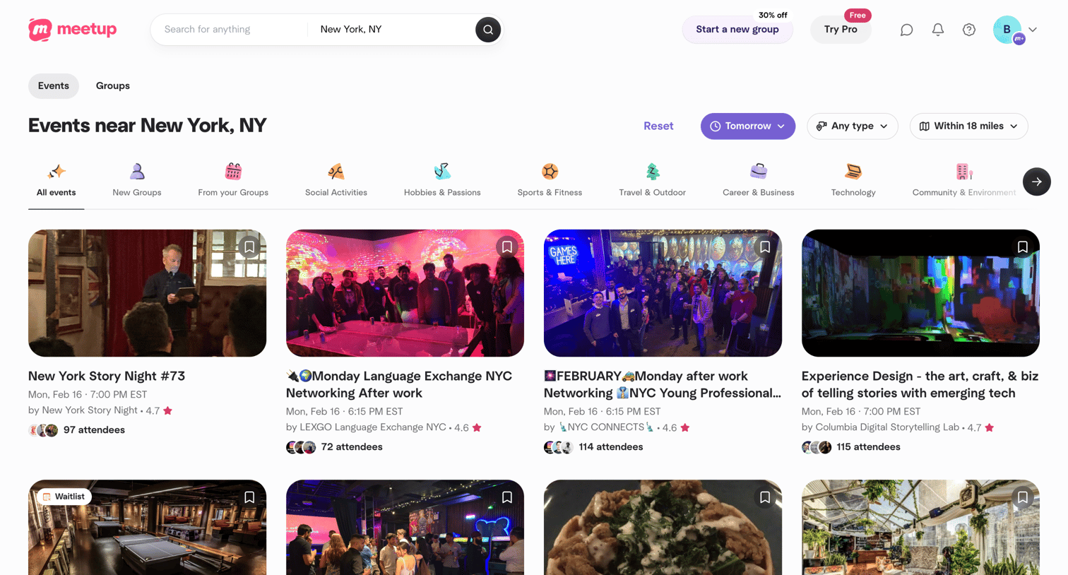 Meetup - Find Events & Groups | Meetup screen