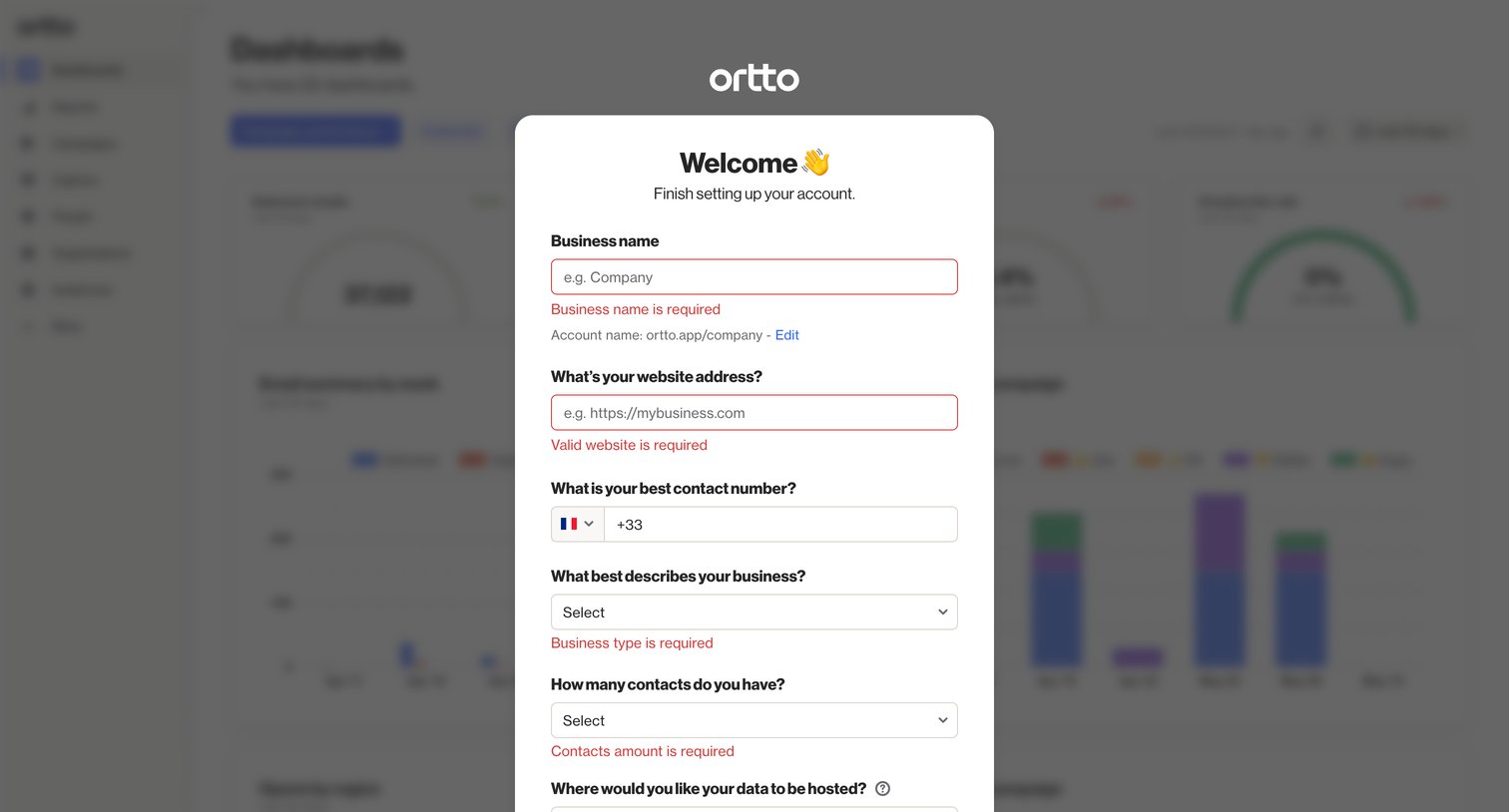 Ortto - Create account - Ortto screen