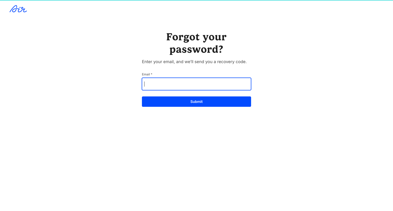 Air - Forgot password / Air screen