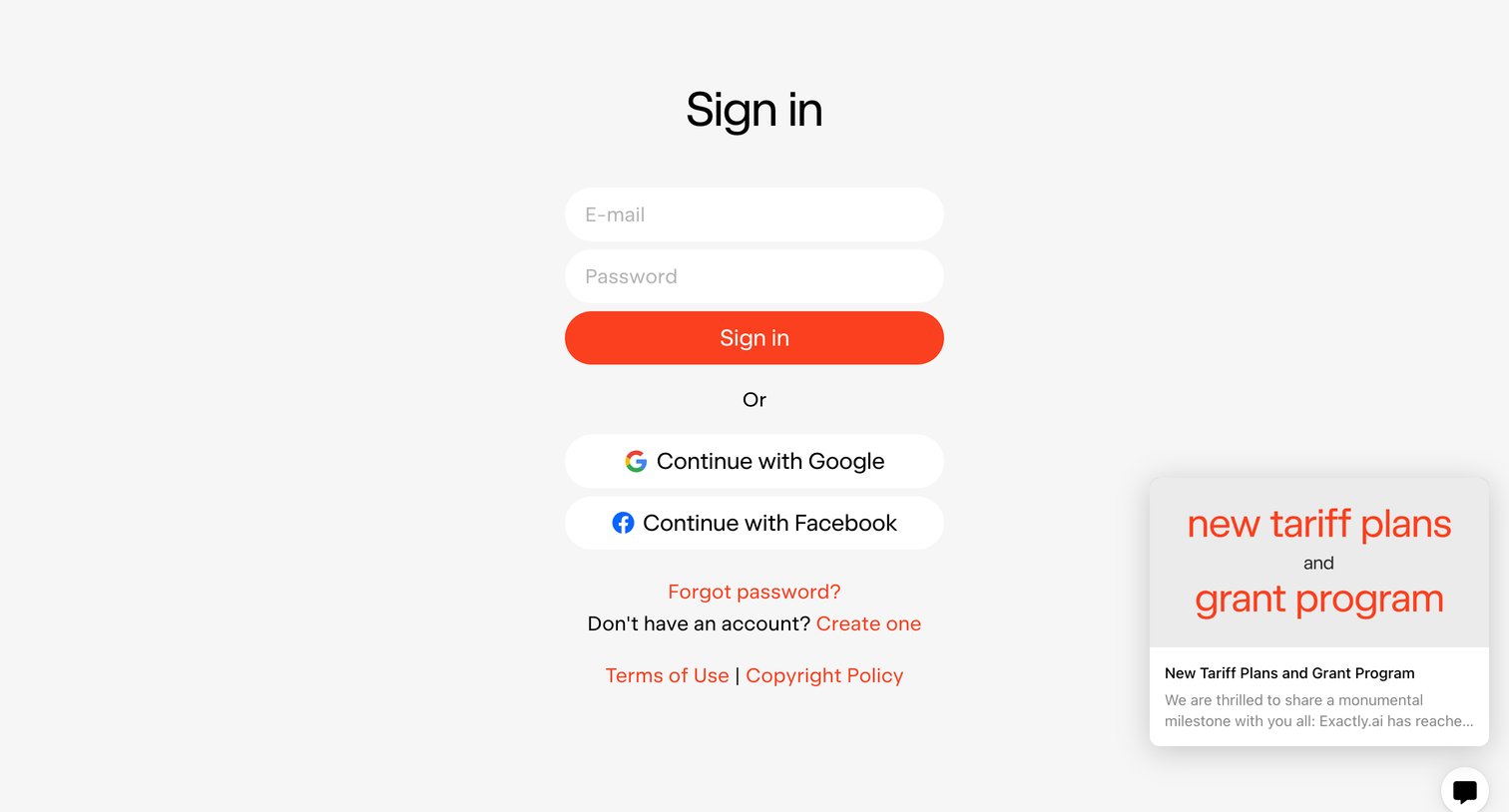 Exactly - Login - Exactly.ai screen