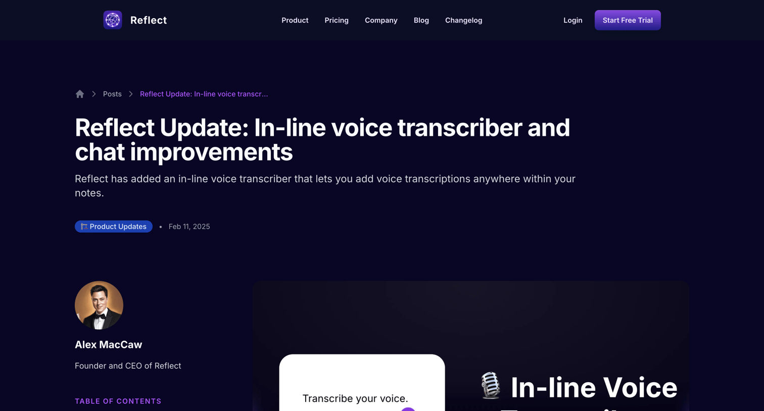 Reflect - Reflect Update In-line voice transcriber and chat improvements screen