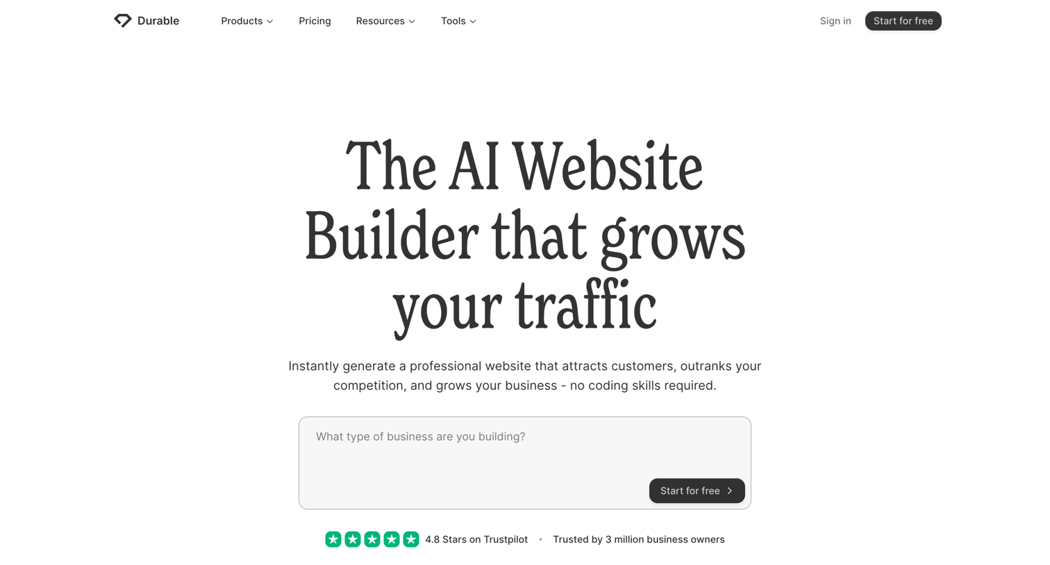 Durable - AI Website Builder Create a Website in 30 Seconds screen