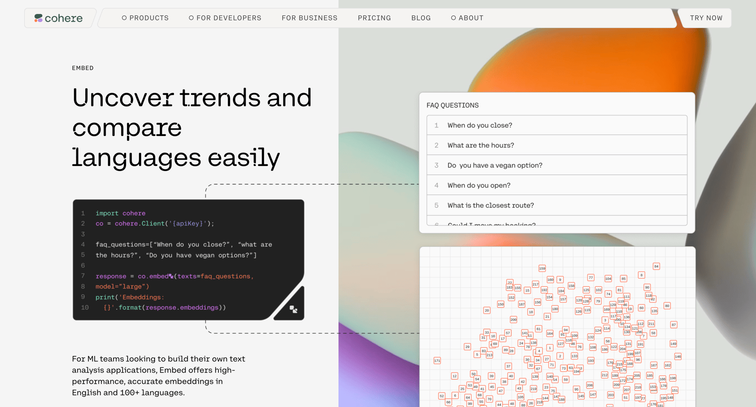 Cohere - Embed - Text Embeddings with Advanced Language Models | Cohere screen