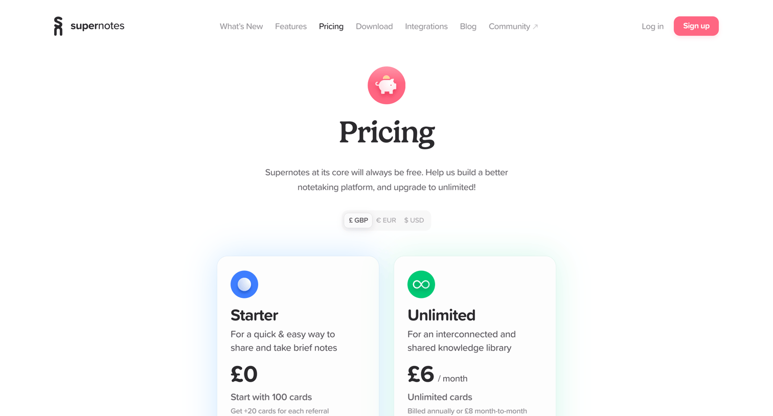Supernotes - Pricing | Supernotes screen