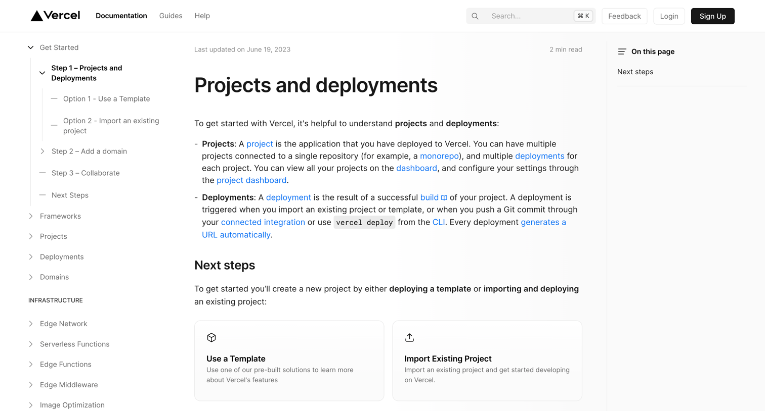 Vercel - Projects and deployments | Vercel Docs screen
