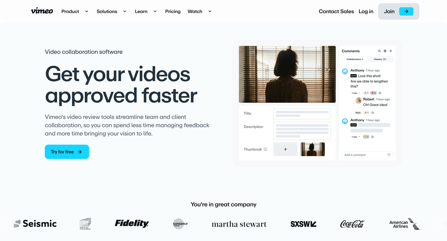 Vimeo - Video Collaboration Tools & Review Platform: Provide Feedback on Vimeo screen
