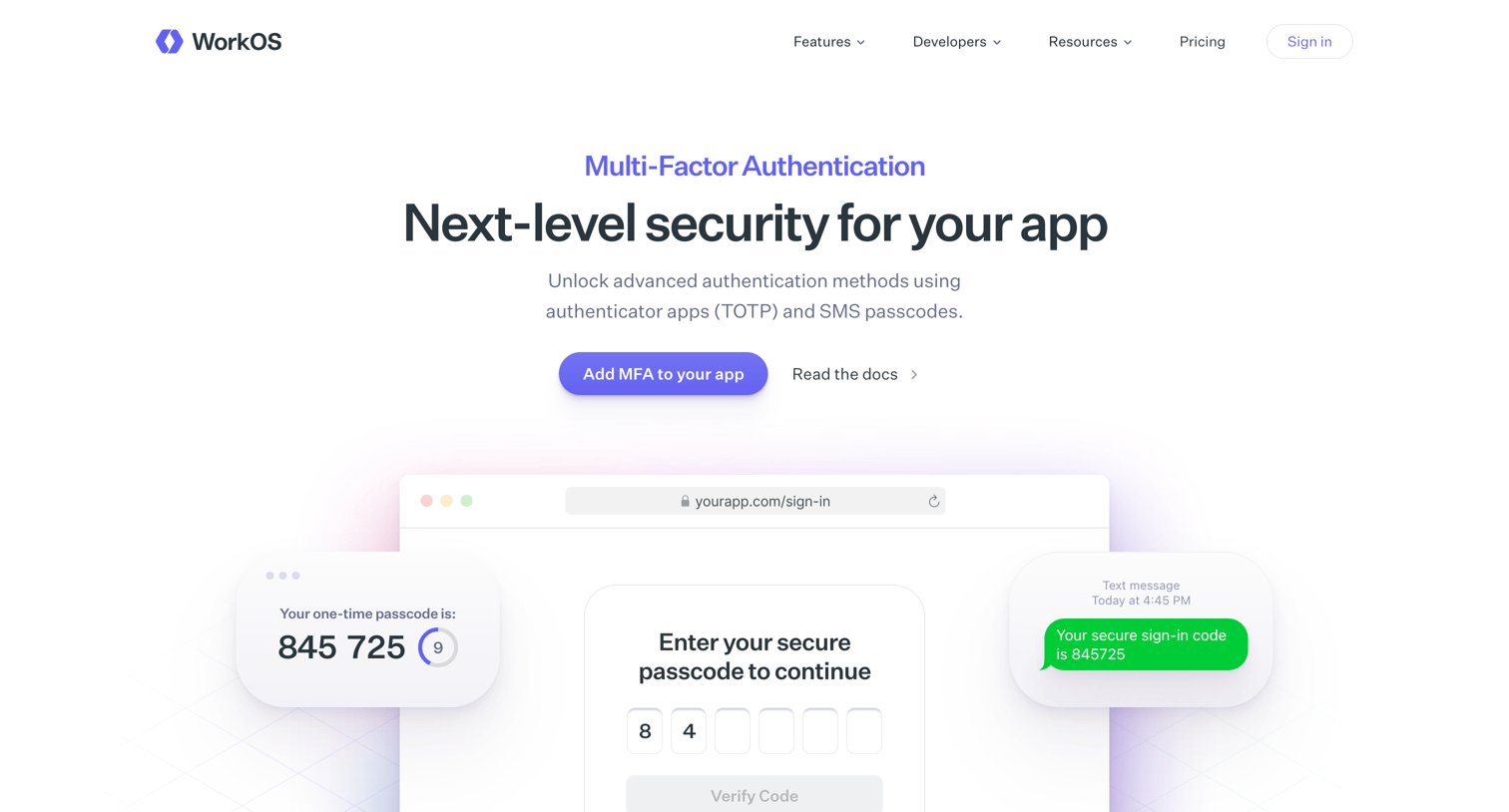 WorkOs - Multi-Factor Authentication screen