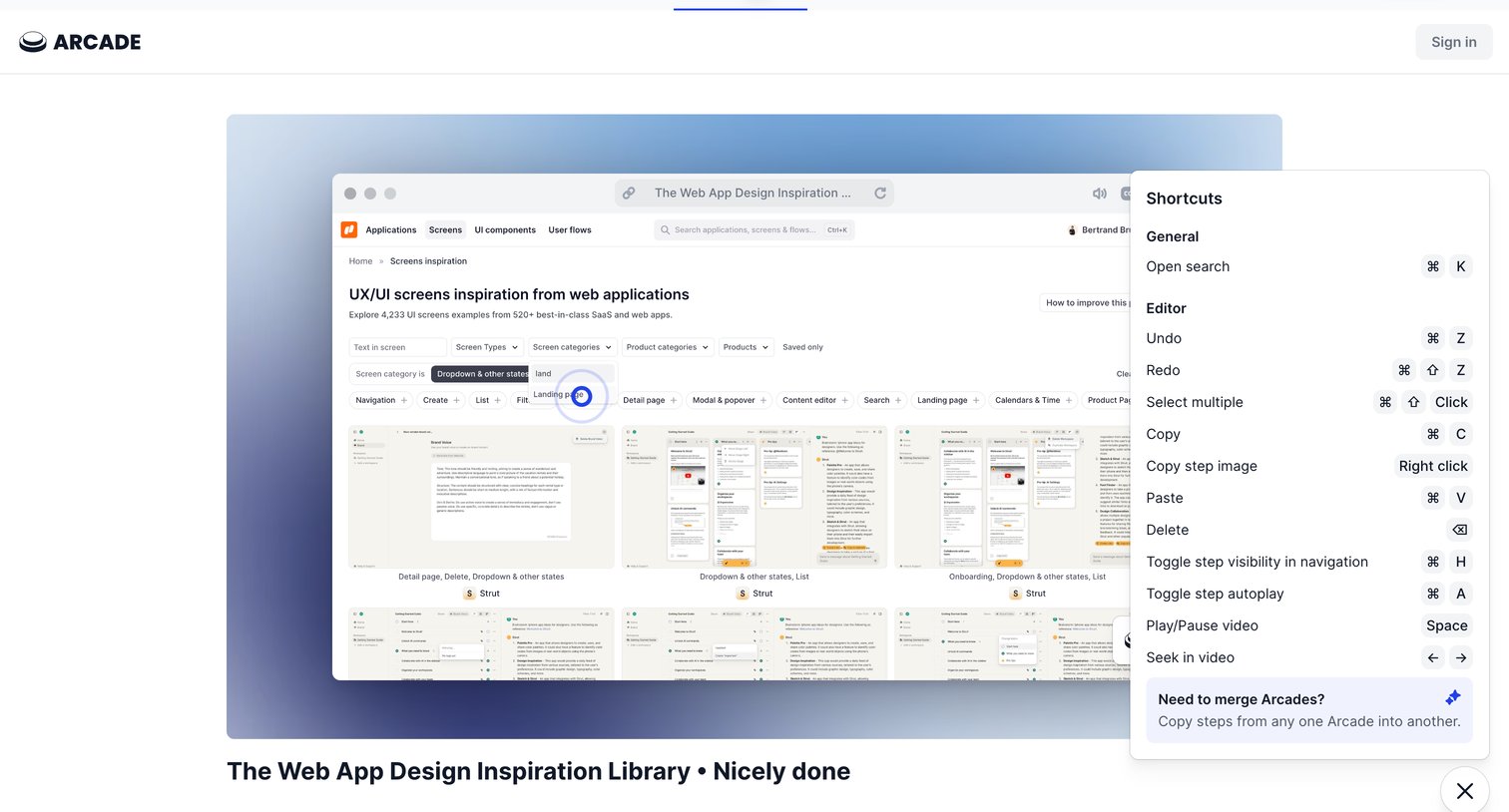Arcade - The Web App Design Inspiration Library • Nicely done | Arcade screen