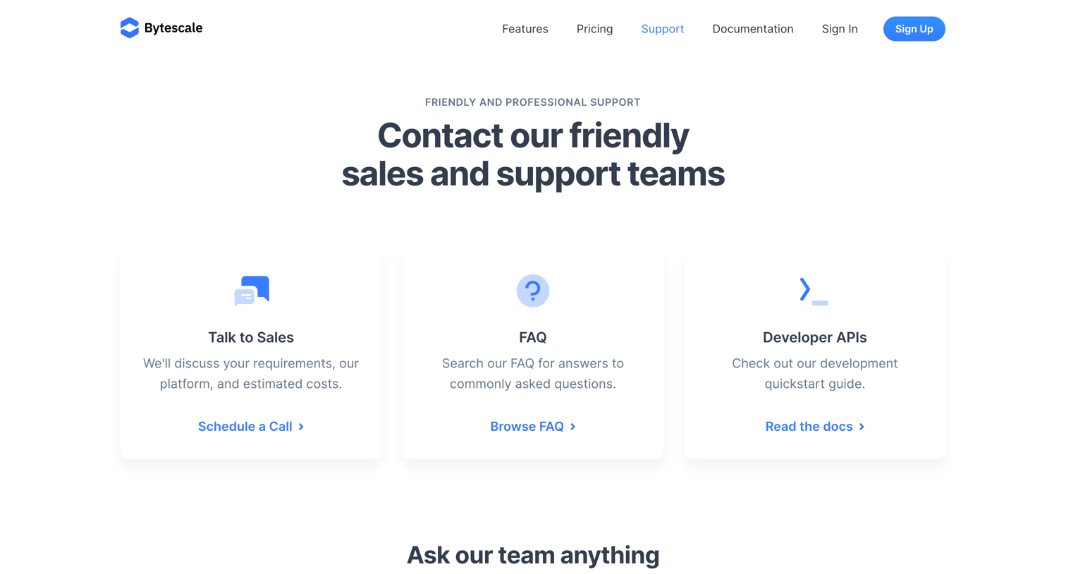 Bytescale - Support | Bytescale screen
