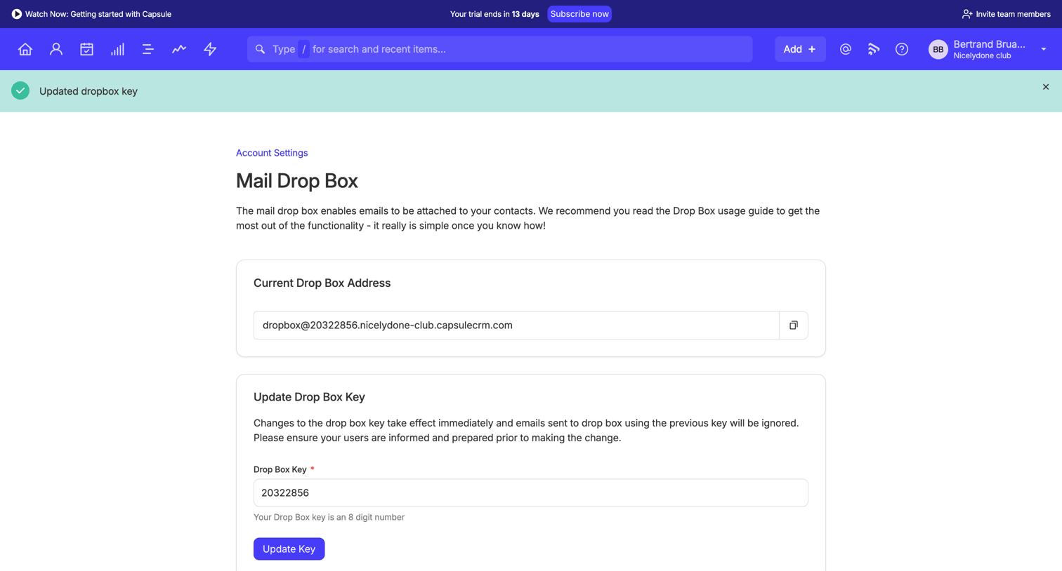 Capsule - Drop Box | Nicelydone club CRM screen