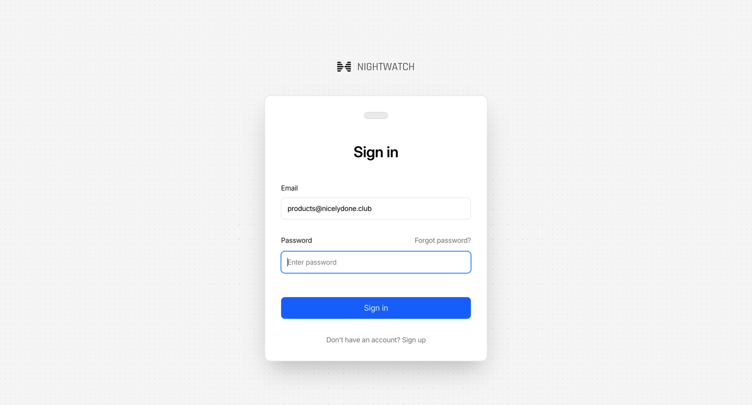 Nightwatch - Sign in screen