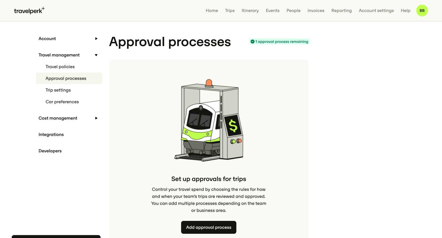 Travelperk - Account settings for Nicelydone — TravelPerk screen