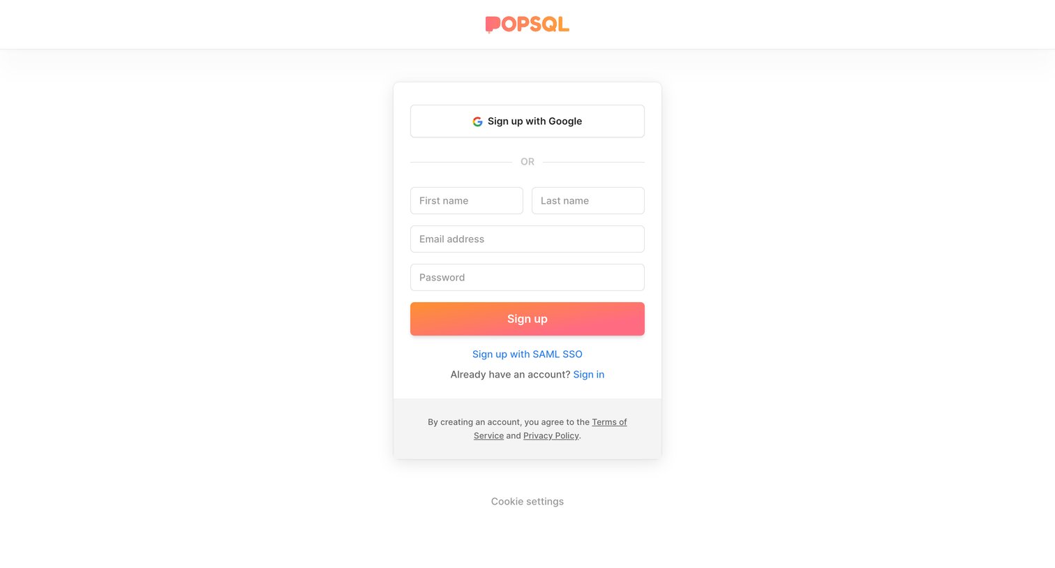 PopSQL - Sign Up | PopSQL screen