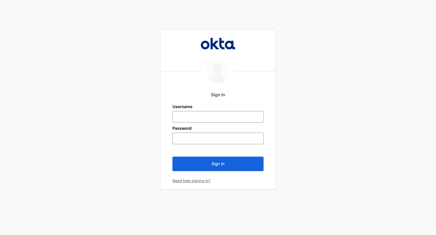 Okta - Sign In screen