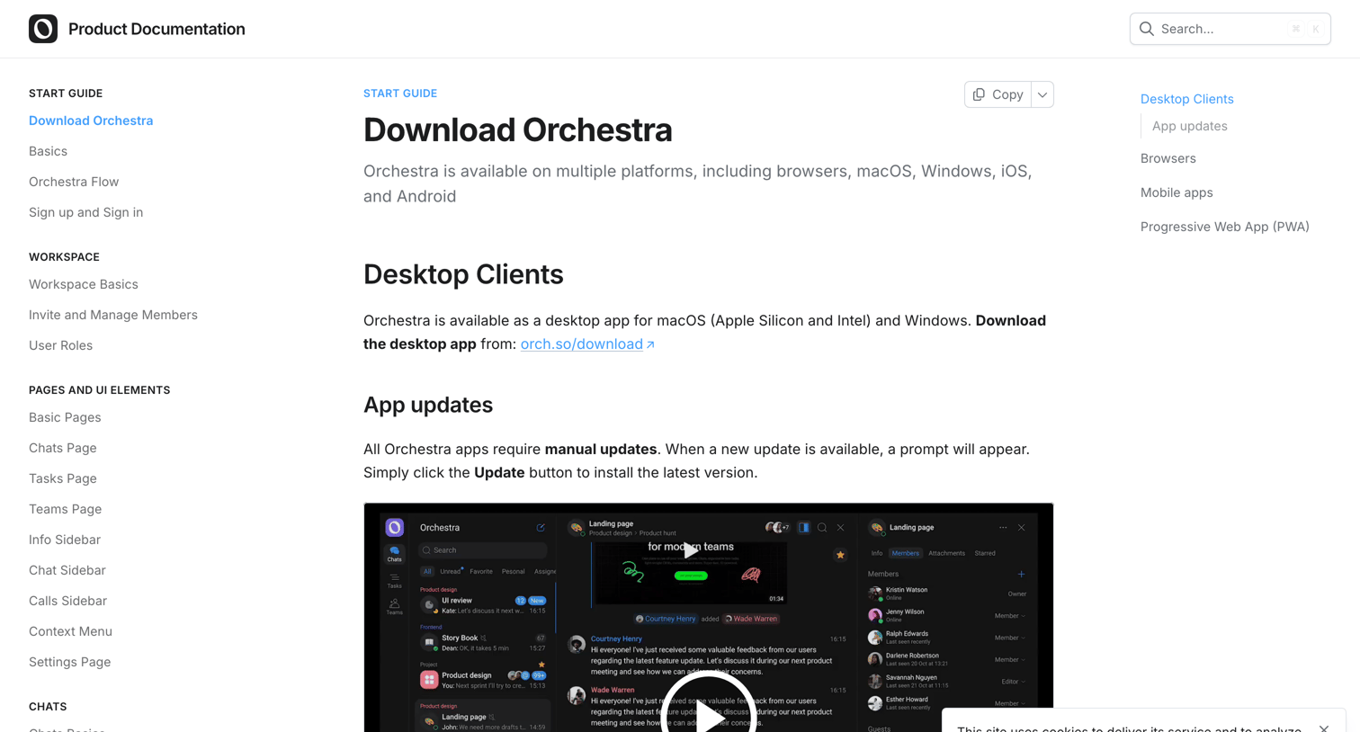 Orchestra - Download Orchestra  Product Documentation screen