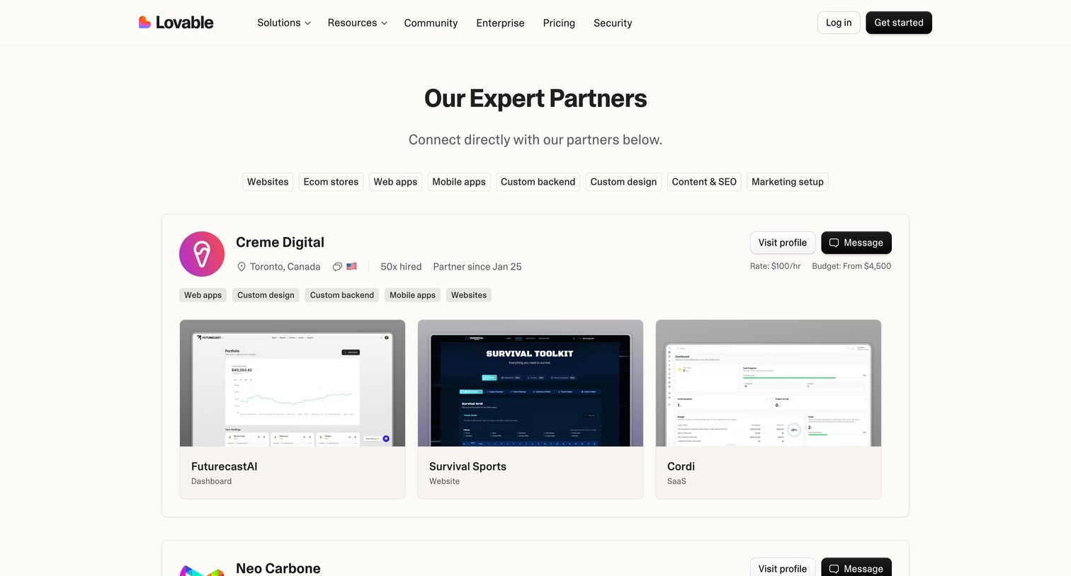 Lovable - Lovable Experts - Connect with expert developers and agencies Lovable screen