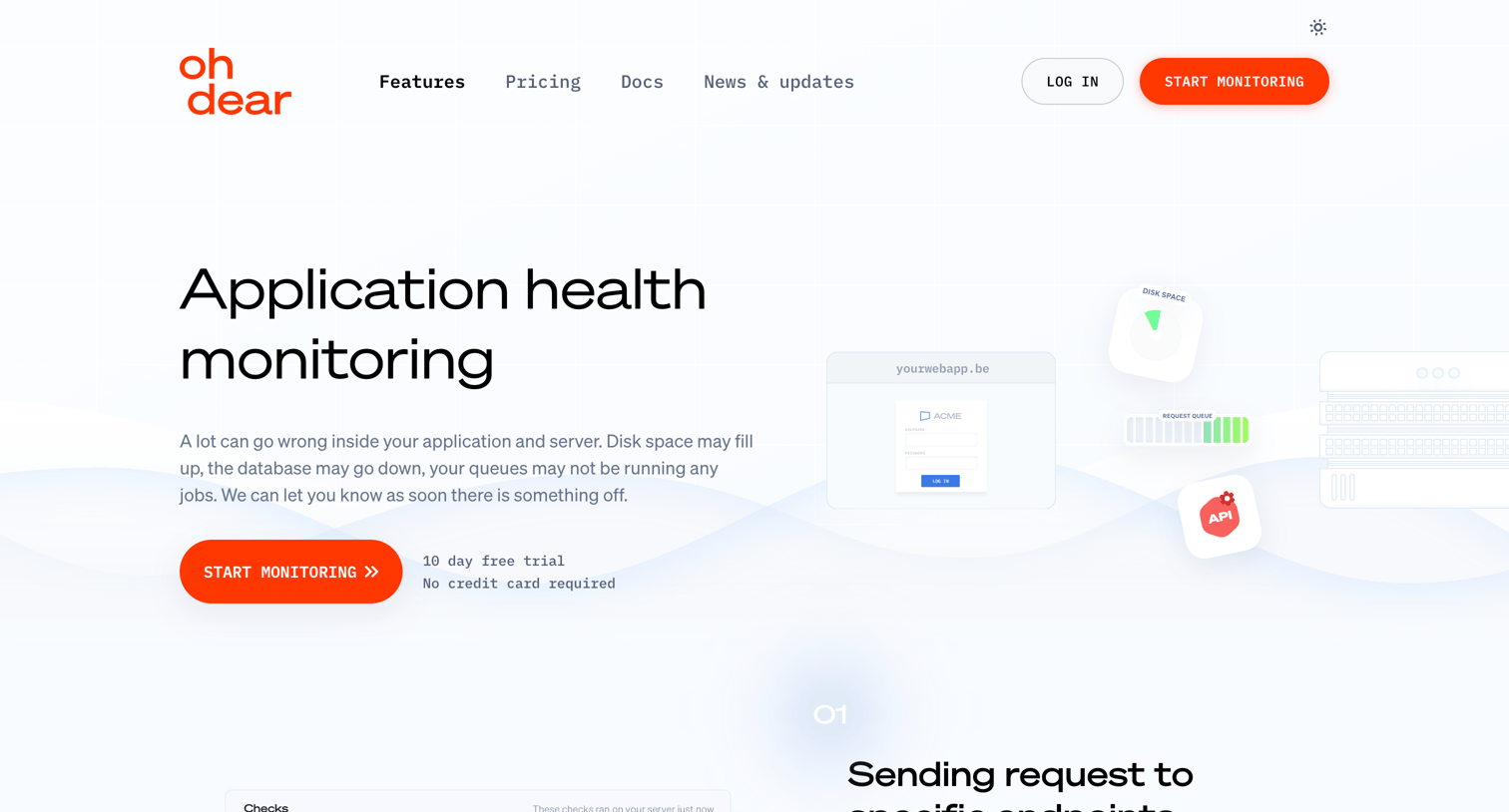 Oh Dear - Application Health Monitoring screen