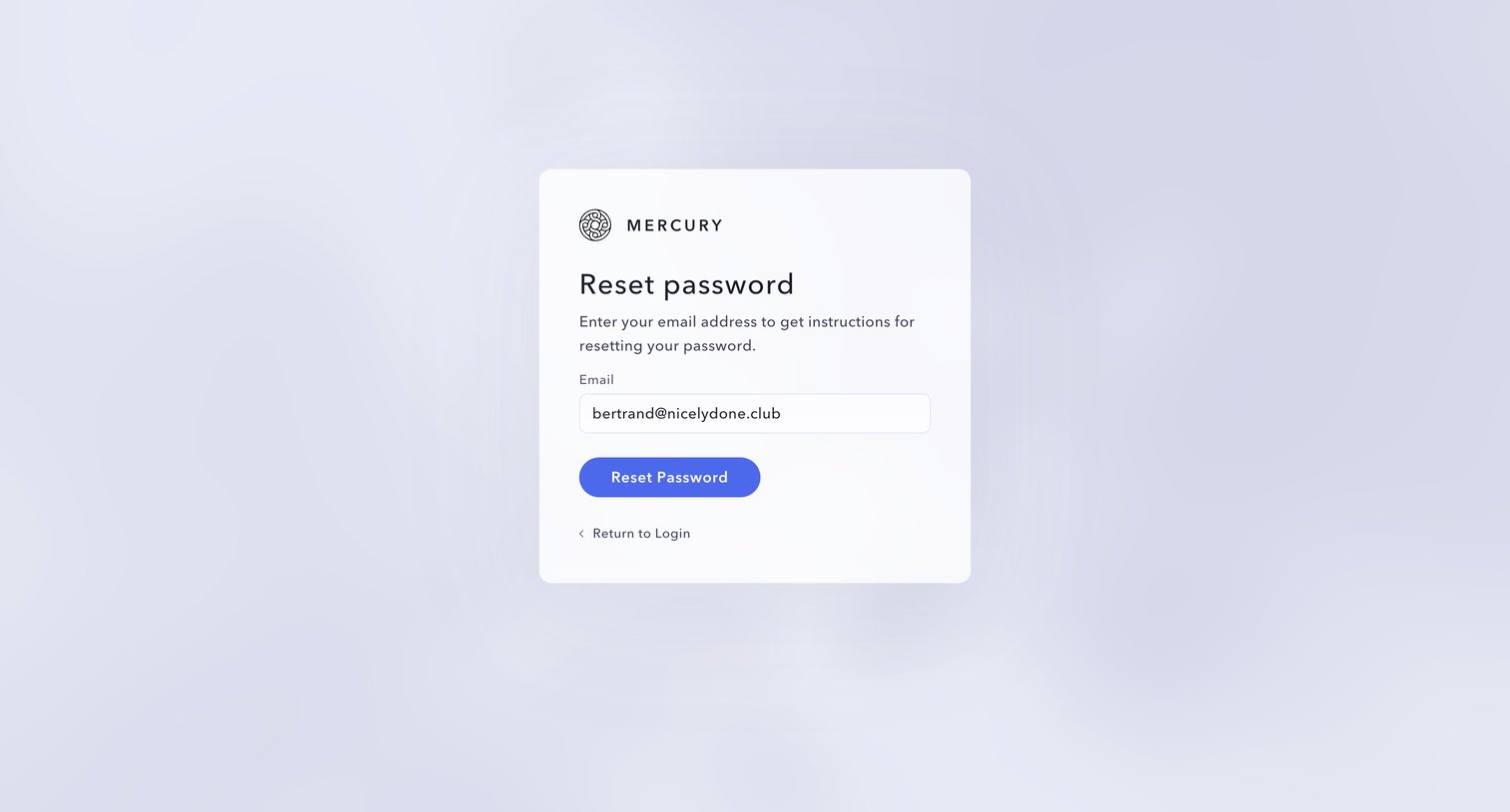 Mercury - Forgot Password | Mercury screen