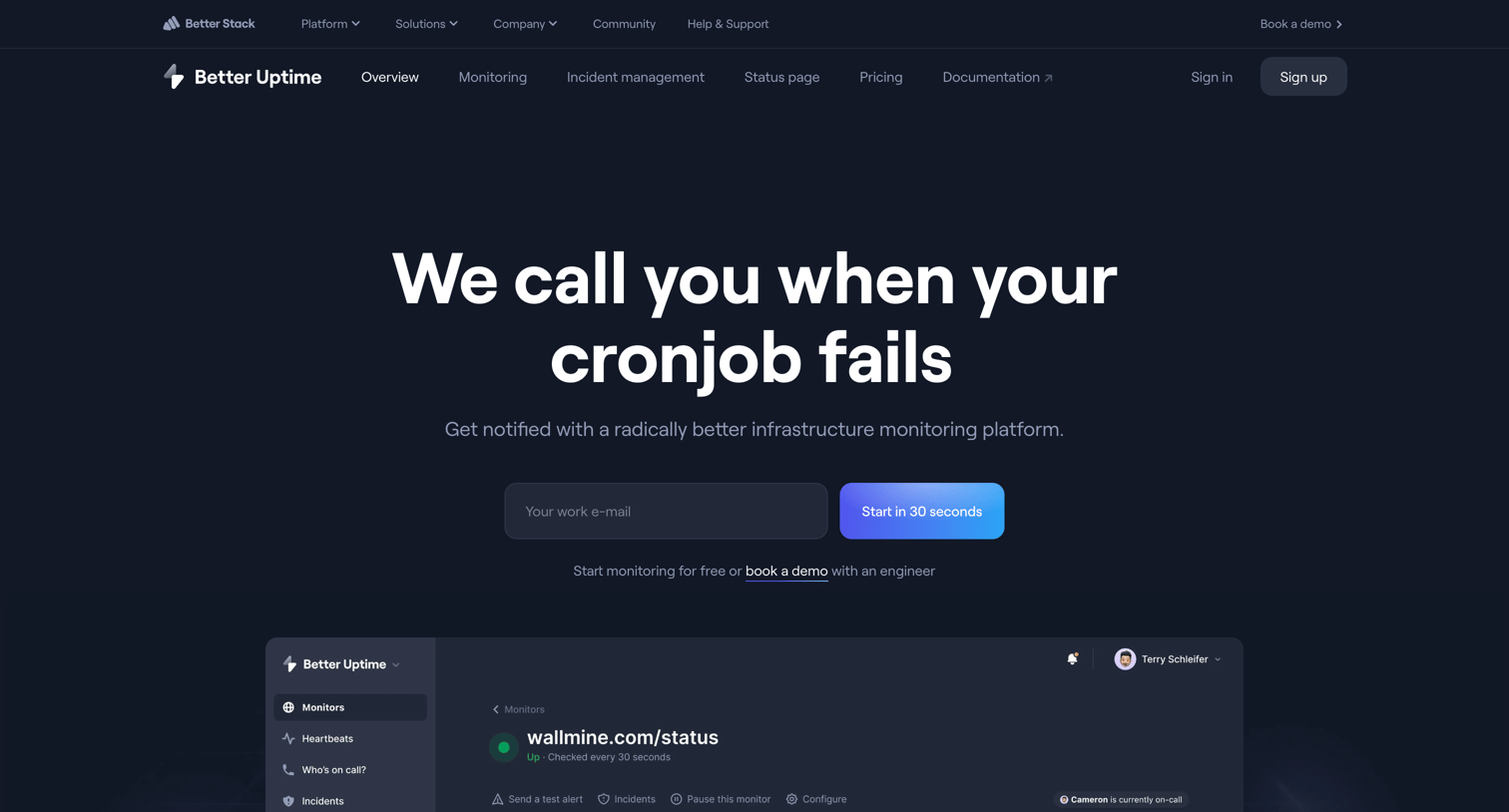 Better Stack - Better Uptime - Free Web Monitoring | Status Page screen