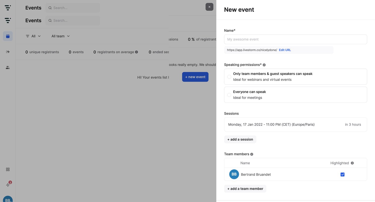 Livestorm - Dashboard | Livestorm screen