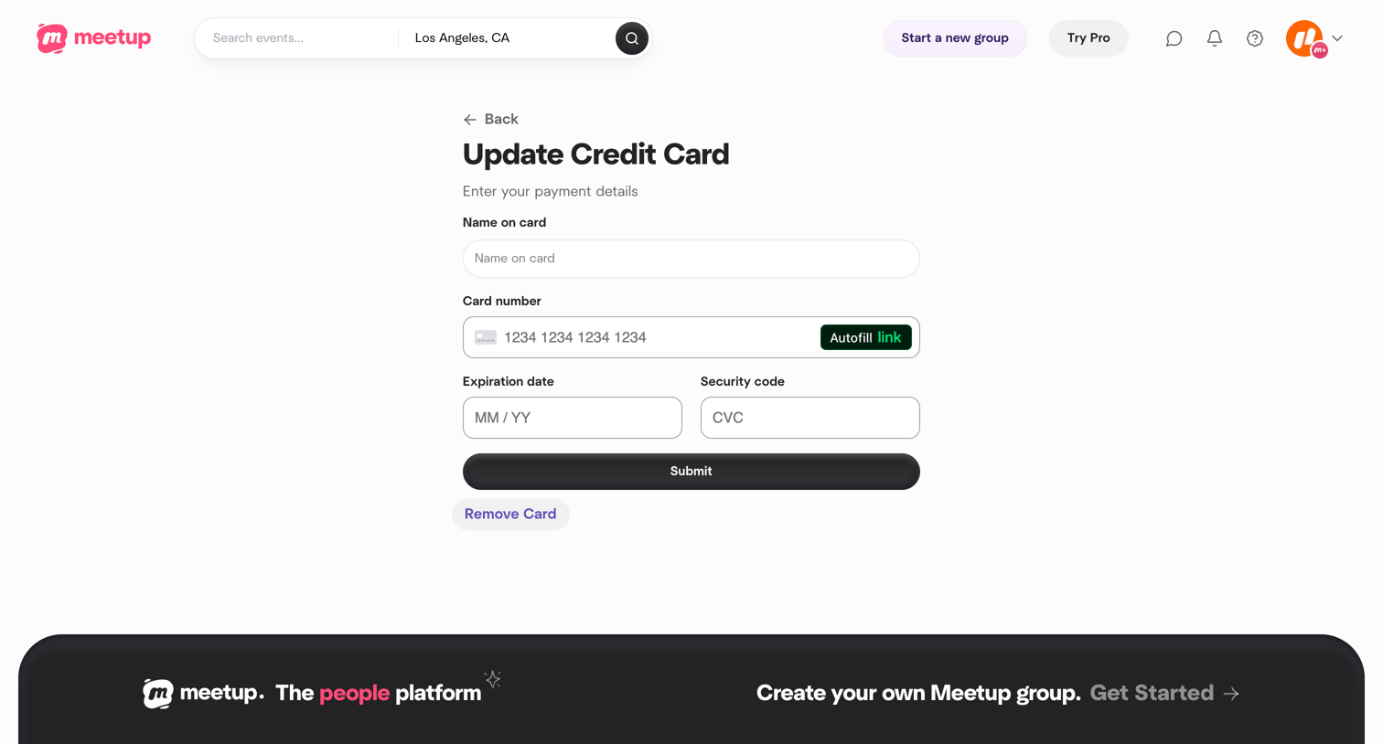Meetup - Update Credit Card screen