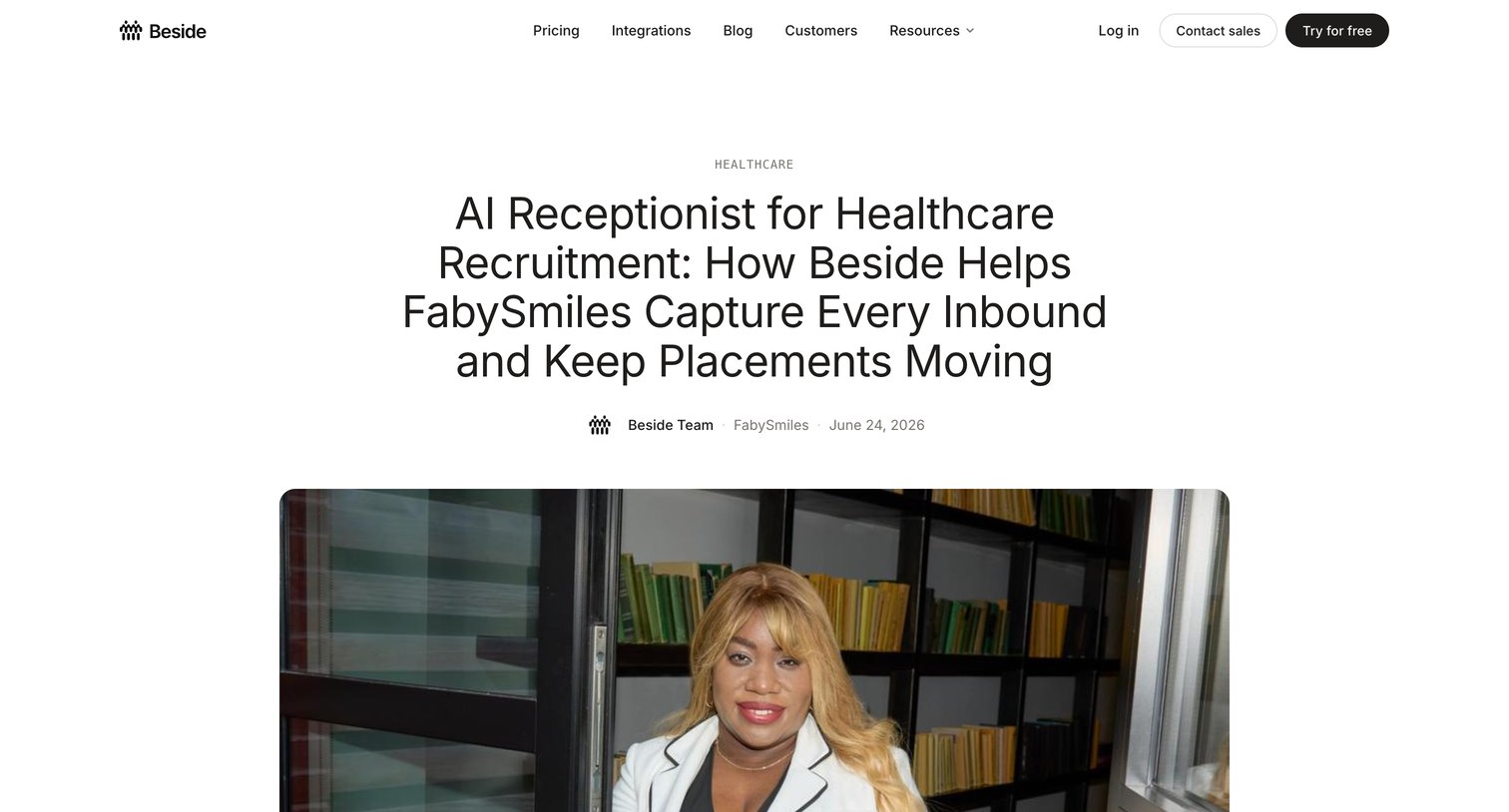 Beside - AI Receptionist for Healthcare Recruitment  Beside Customer Story screen