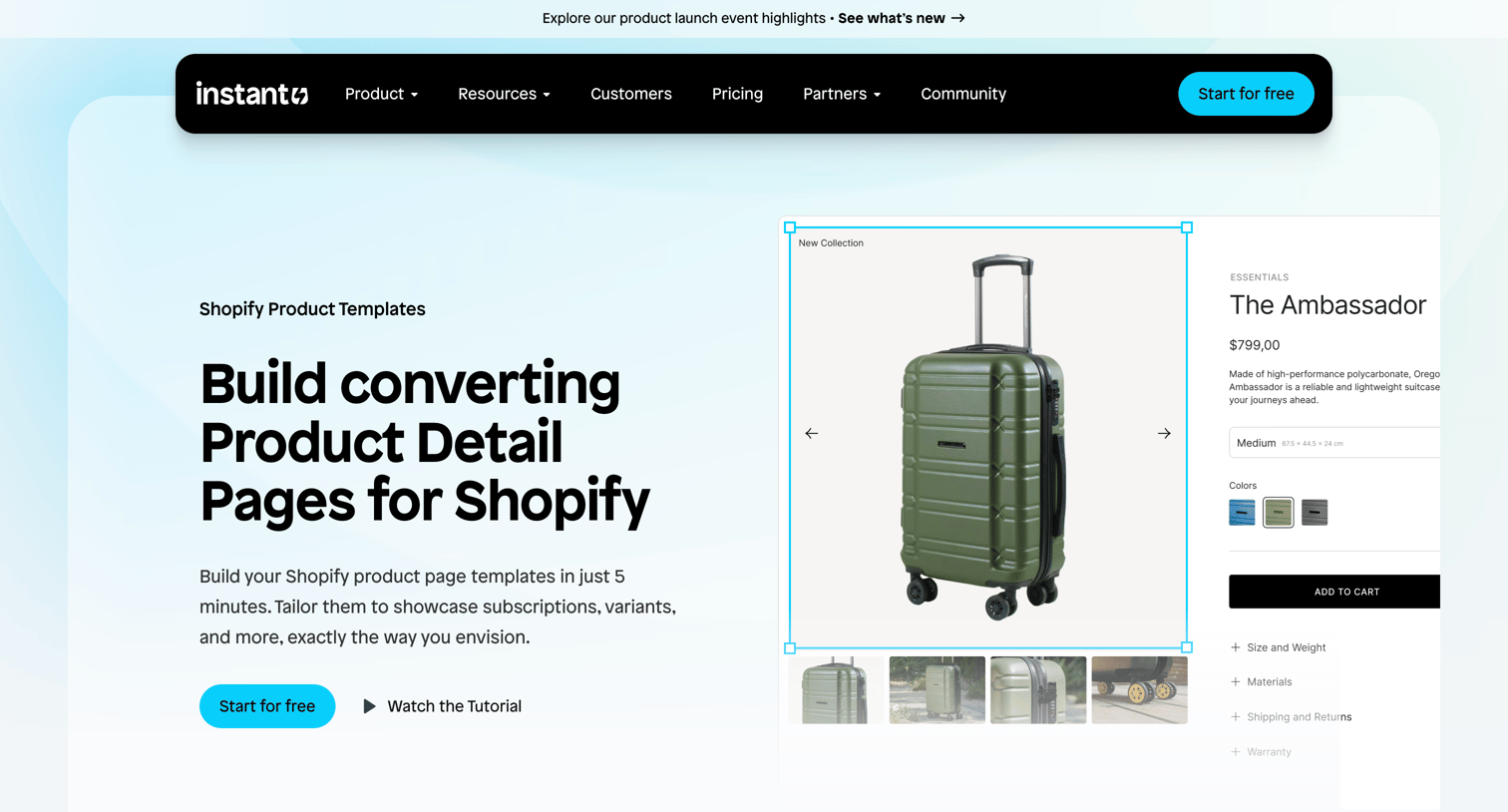 Instant - Shopify Product Page Templates | Instant screen