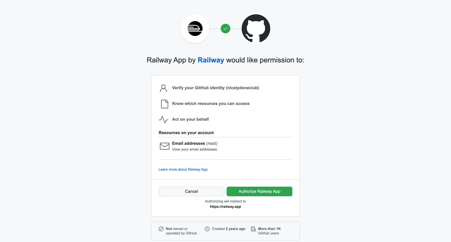 Railway - Authorize Railway App screen