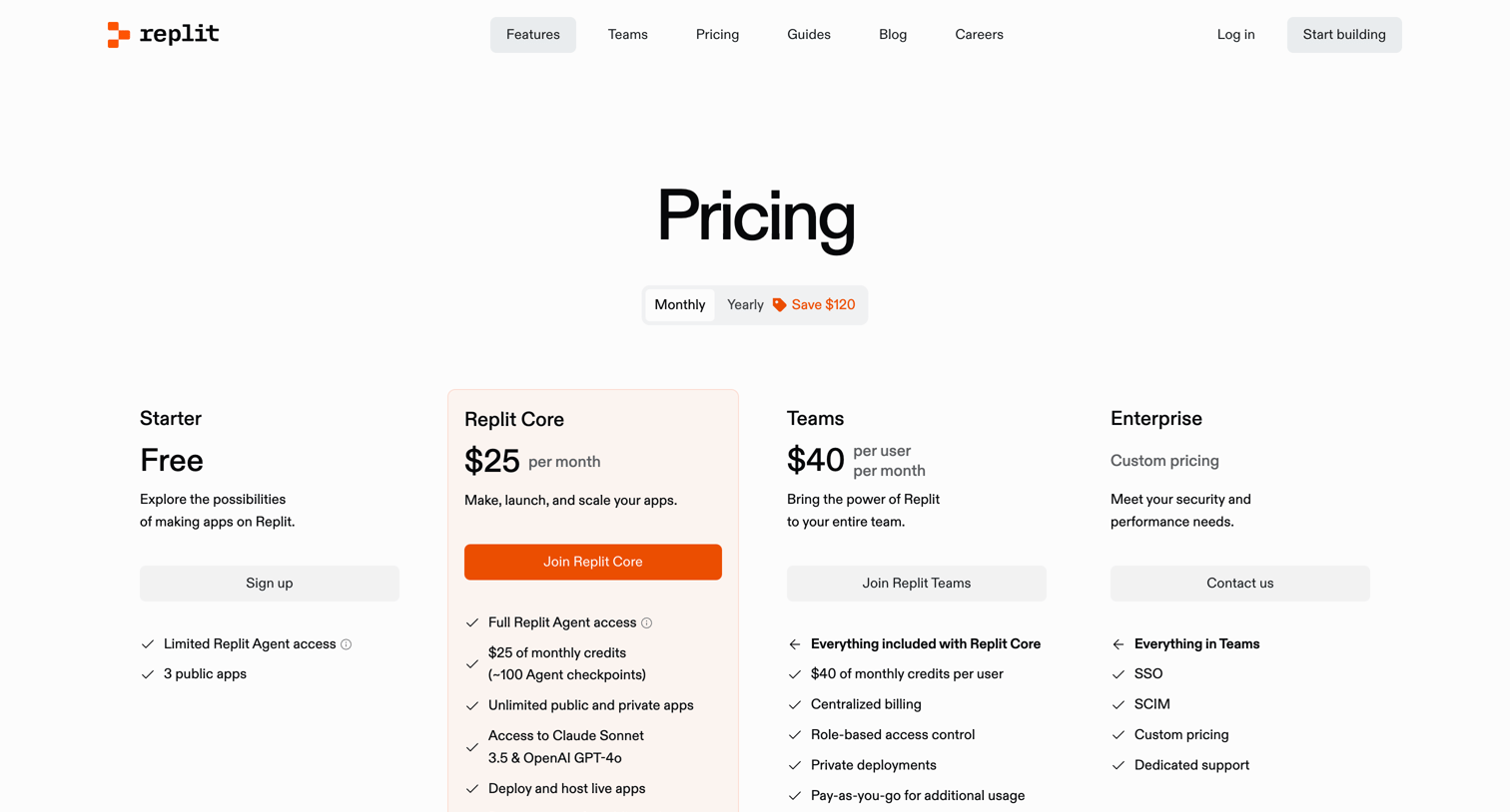 Replit - Pricing - Replit screen