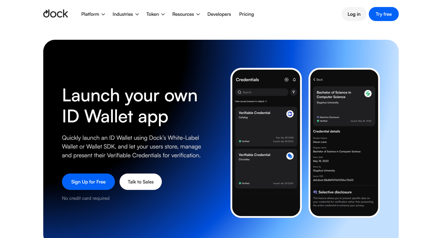Dock - Launch your own ID Wallet app screen