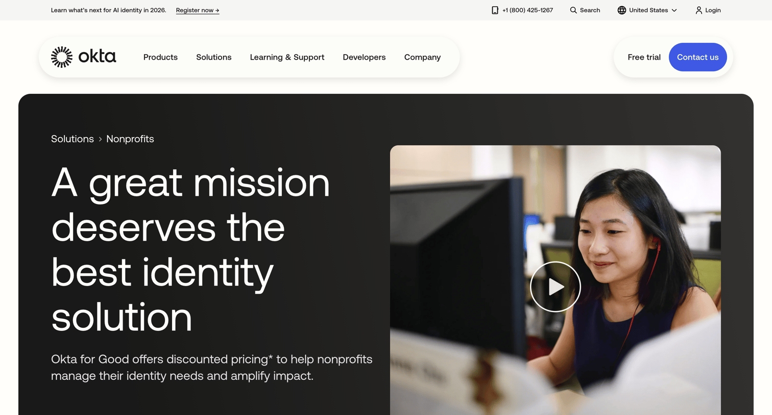 Okta - Identity for Non-Profits Okta screen