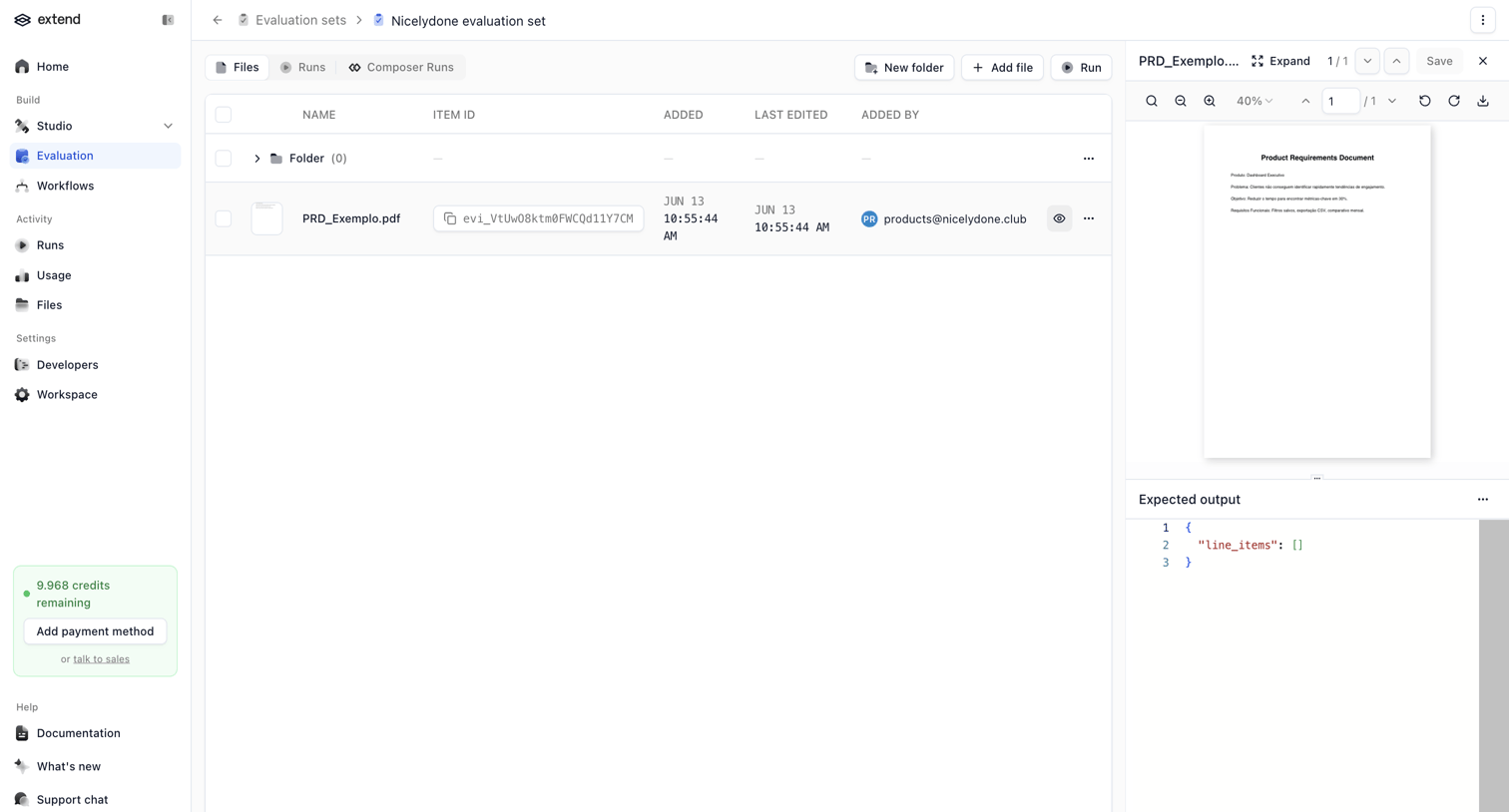 Extend - Nicelydone evaluation set | extend screen