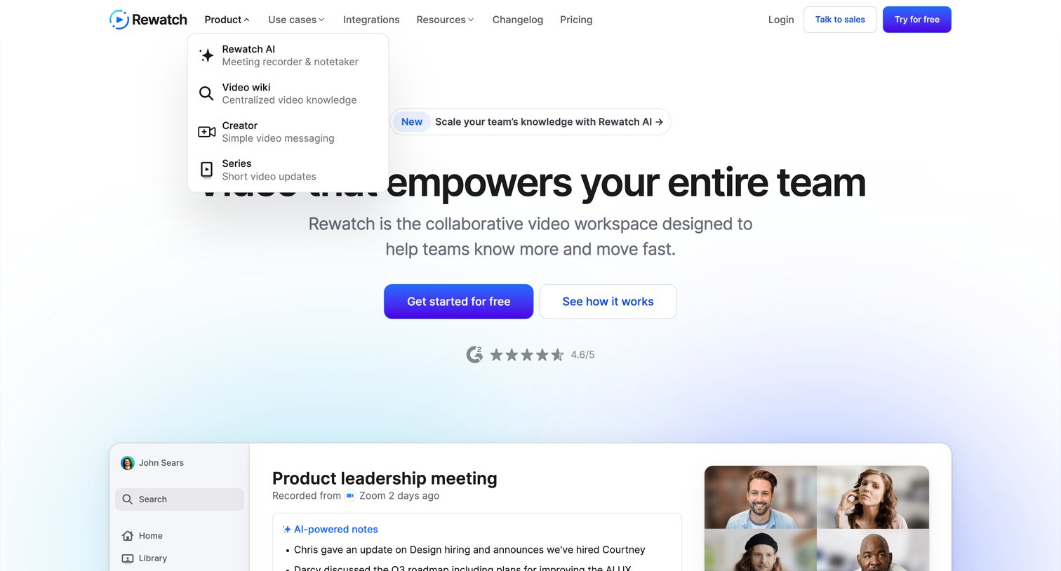 Rewatch - Rewatch Meeting Notes, Async Video Updates | Knowledge Hub screen