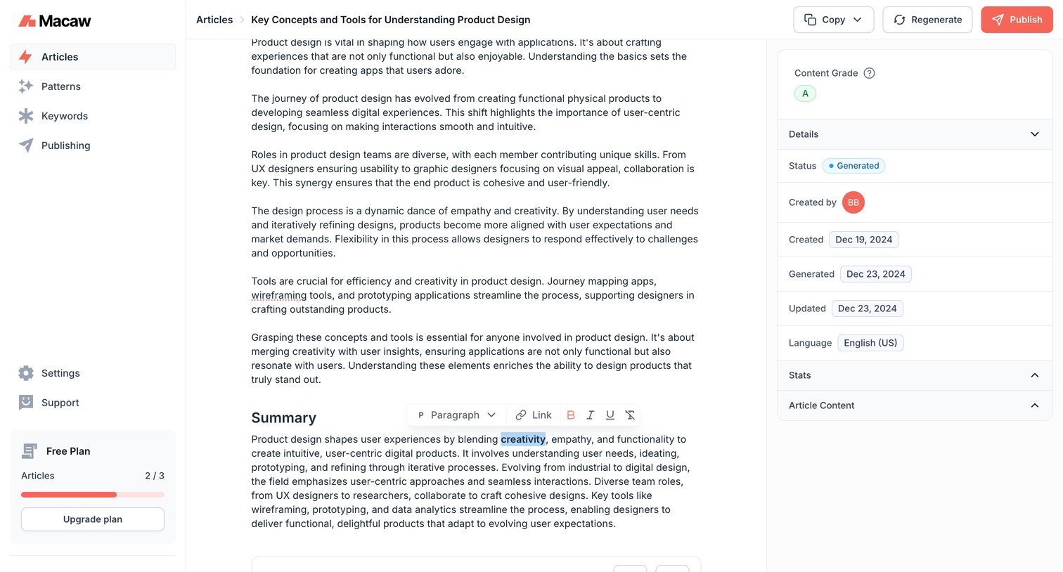 Macaw - Key Concepts and Tools for Understanding Product Design | Macaw screen