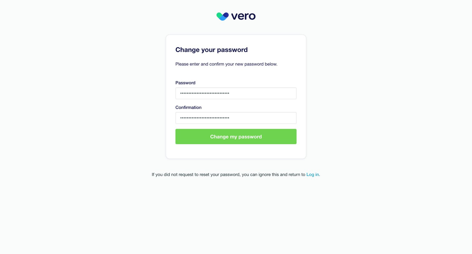 Vero - Change your password | Vero screen