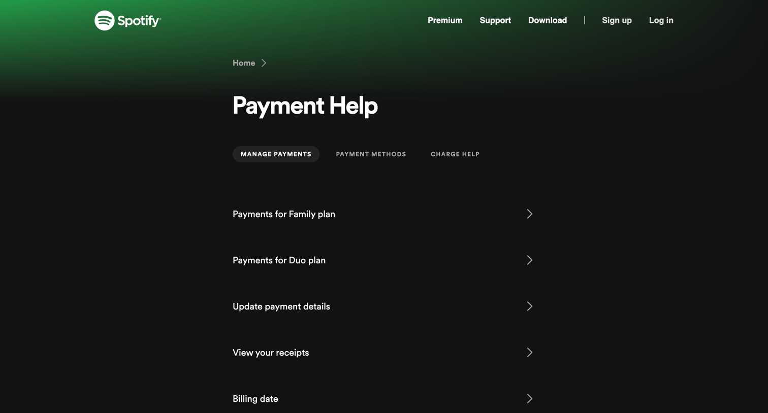 Spotify - Payment Help - Spotify screen