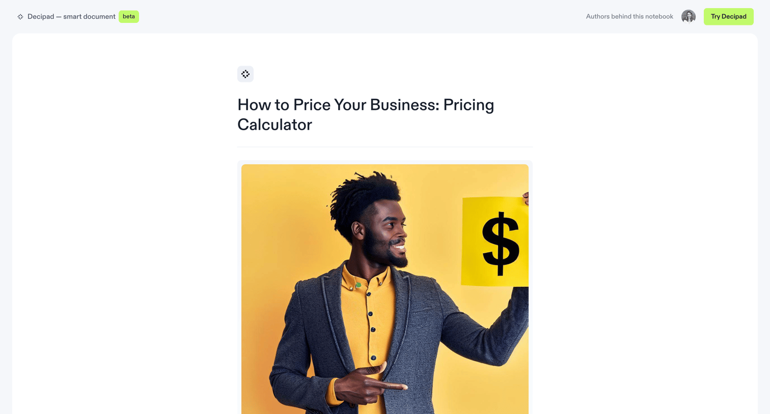 Decipad - How to Price Your Business Pricing Calculator | Decipad screen