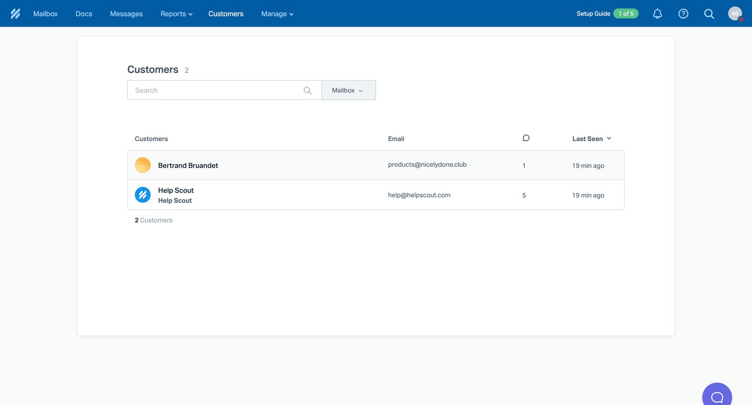 Help Scout - Customers screen
