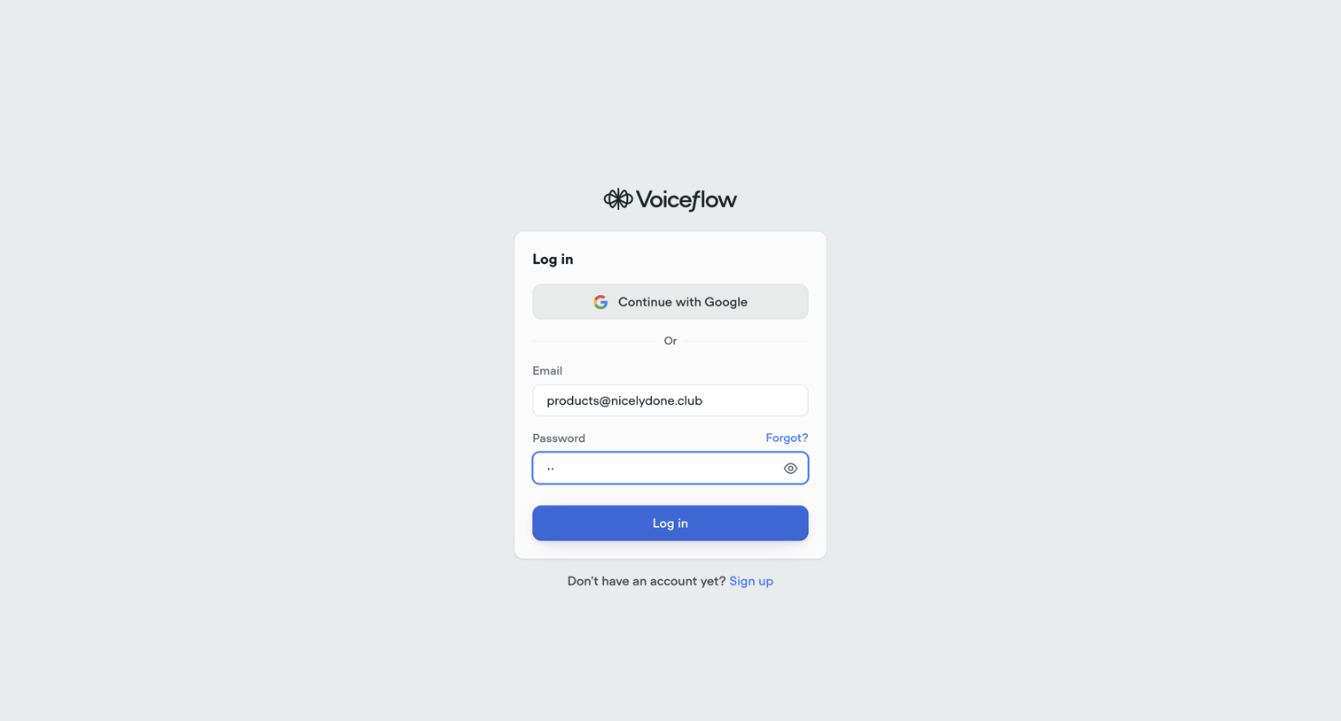 Voiceflow - Voiceflow | Log In to your Account screen