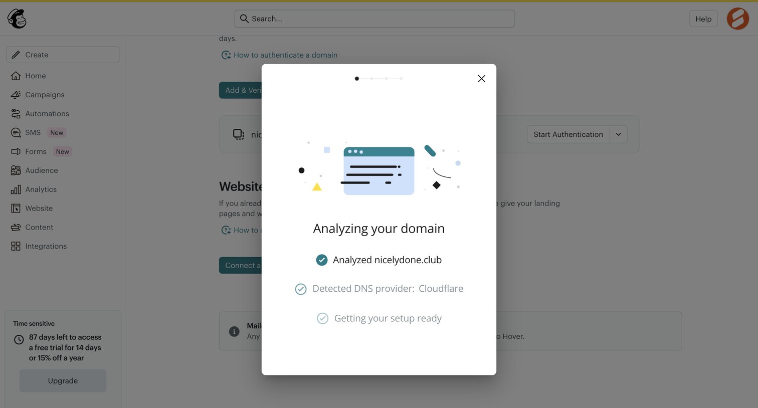 Mailchimp - Domains | Mailchimp screen